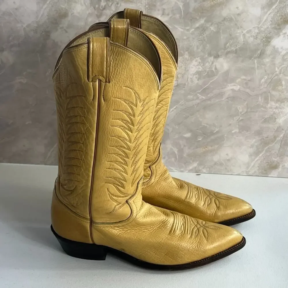 Justin Boots Men's Size 9 Cowboy Western Blonde Leather Embroidered made in USA